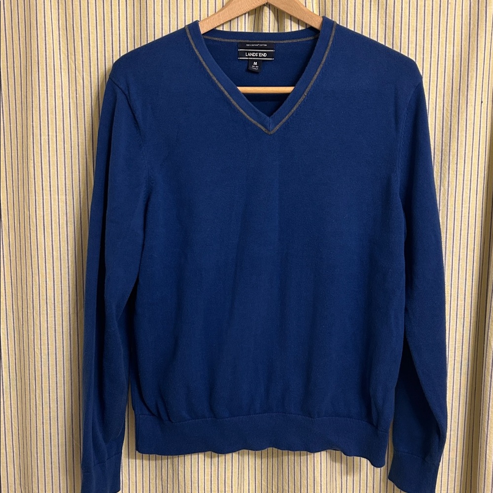Lands' End Men's Blue V-Neck Sweater